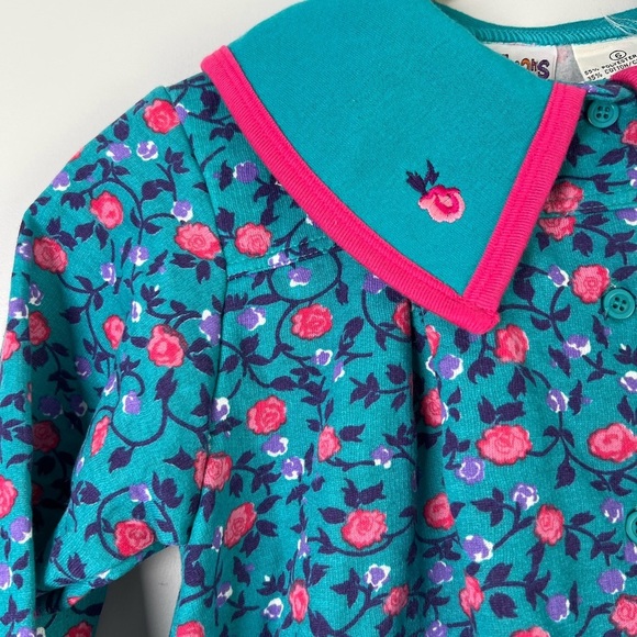 Vintage Noah’s Ark Floral AOP Long Sleeve Top w Collar Blue Pink NWT Girls 6 - Picture 2 of 5